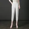 7038 Pantalones Harem Cropped de Seda Helada de Secado Rápido Talla Grande Elásticos Sueltos para Mujeres de Mediana Edad Cintura Alta Pantalones Frescos Verano Delgados