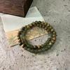 Pulsera Fresca de Sándalo Verde Seda Dorada Estilo Chino Super Inmortal Pulsera de Bambú Multivuelta Ajustable para Hombre y Mujer Pareja
