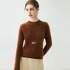 Novo Top Base de Tricô Cashmere Canelado Cor Sólida para Mulheres, Modelagem Justa, Suéter de Gola Meio Alta, Top Versátil e Fashion