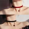 Collar de Doble Capa Cadena Clavícula Gargantilla Collar Femenino Rojo Corazón de Durazno Colgante Retro Terciopelo Nicho de Alta Gama Banda para el Cuello