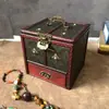 Caixa de Joias Estilo Antigo de Madeira Estojo de Maquiagem com Espelho Caixa de Armazenamento de Joias Estilo Chinês Desgastado Adereço de Casamento Presente Retrô