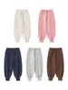 Calça Jogger à Prova de Vento Infantil Wulibu Outono Novo Calça de Moletom Térmica com Fleece Calça Casual da Moda para Meninas