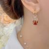 Aretes de Perlas de Lazo Nicho Nuevo Explosiones Zircón Elegante Combinable Moda Personalidad Pin de Plata Aretes Rojos