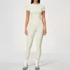 Ropa de Yoga Transfronteriza Europea y Americana Cepillada Alta Elasticidad Ajustada Manga Corta Control de Abdomen Elevación de Glúteos Ajustados Pantalones Largos Ropa de Yoga 8455