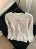 Suéter de Punto Suave de Cachemira y Seda con Estampado Floral Degradado Estilo Coreano Nuevo Otoño 2026 para Mujer