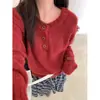 Suéter de Botão com Gola Meia Aberta Estilo Coreano para Mulheres, Outono e Inverno, Espessado Quente, Tamanho Grande, Manga Longa, Emagrecedor, Redutor de Idade, Base de Tricô