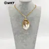Wt-Jn331 Colar com Pingente de Concha de Madrepérola Oval Natural Irregular para Mulheres, Acessório de Suéter Vintage