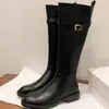 Cuero Genuino ~ Hebilla de Cinturón Jiao Yu Botas de Caballero Estilo Británico Retro Botas Largas Marrón Adelgazantes Tacón Grueso Botas Largas Hasta la Rodilla