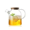 Tetera de Flor con Tapa de Madera Material de Vidrio de Borosilicato Alto Tetera de Agua Fría Resistente al Calor Transparente para el Hogar Olla para las Cuatro Estaciones Té de Frutas Cold Brew