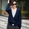 Novo Cardigã de Lã Fina com Gola V e Blocos de Cor Outono/Inverno para Mulheres, Casaco Suéter Falso de Duas Peças com Manga Longa, Blusa Solta