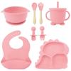 Fábrica de produtos para bebês, talheres para bebês, recém-nascidos, talheres de silicone, conjunto de desenho animado, prato infantil, conjunto de alimentos complementares