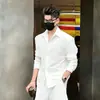 Conjunto de Camisa de Manga Longa Lisa Casual Solta e Shorts Masculino de Verão Novo High-End Estilo Old Money Simples