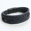Pulsera de cuero multicapa creativa de moda europea y americana, pulsera de cuero PU con hebilla magnética simple tejida a medida para hombres