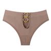 "Processamento de Personalização" Tanga Fio Dental Feminina Cintura Média Alta Elástica Algodão Xadrez Sexy com Argola Vazada Tanga Feminina