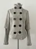 Casaco curto de lã estilo coreano com gola alta, abotoamento duplo e mangas compridas de tricô para mulheres, com design falso de duas peças, adequado para baixinhas, na cor cinza