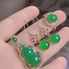 Venta al por mayor de fábrica calcedonia de hielo alto plata 925 incrustada traje de diamantes completos anillo collar aretes joyería Jade Jade