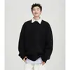 Suéter gola redonda Cleanfit cinza claro para homens, outono e inverno, estilo americano, tricô casual e sofisticado, adequado como camada base
