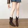 Primer Encuentro Temporada Aumentar Altura Botas Apiladas Plisadas Mujer 2026 Nuevas Botas Cortas Otoño Invierno Retro Versátiles Adelgazantes Botas Vaqueras