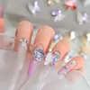 2026 Nuevo Estilo Estilo Deseo Puro Textura Translúcida de Cristal de Hielo Mariposa Uñas Portátiles Rosa y Blanco Degradado Arte de Uñas Brillante Pedrería Mayoreo