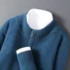 Suéter térmico para hombre de lana pura, engrosado y cálido, suéter de punto con cuello semialto, suéter exterior de punto con media cremallera y cuello medio para negocios, nuevo