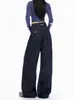 Calça jeans feminina azul denim de perna larga, nova coleção outono 2026, cintura alta, corte solto, cobre os quadris, efeito emagrecedor, calça comprida, A14237
