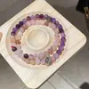 Pulsera de Cristal con Borla de Amatista Natural y Perlas Pulsera de Lujo Ligero de Gama Alta Nueva Moda China Joyería para Mujer