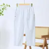 Calça de Verão da Mamãe Moda Fashion Redutora de Idade Cor Sólida Calça Casual Novo Estilo Calça para Mulheres de Meia-Idade Emagrecedora Cintura Elástica Calça de Perna Reta