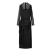 Primavera de 2026 Novo Estilo Transfronteiriço Preto Puro Gola Semi-Alta Design de Malha Transparente Vestido Longo para Mulheres