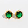 Pendientes de botón de circonita grande, redondos, rosas y de alta calidad, de lujo y ligeros, para mujer, elegantes, estilo retro, con encaje cruzado, de esmeralda 905