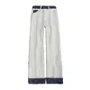 Jeans blancos con estampado de serpiente y dobladillo enrollado para hombre, pantalones con vibra de la alta calle americana, diseño de nicho, pantalones de pierna recta ligeramente acampanados