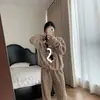 Pijama de Fleece Coral para Mulheres, Outono/Inverno Espessado Fofo de Flanela Roupa de Casa, Pode Ser Usado Fora, Conjunto de Cardigan com Mangas Longas e Robe