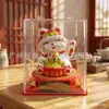 Mini Gato de la Fortuna Navideño Alimentado por Energía Solar Gato Automático que Mueve la Pata Adorno de Escritorio Decoración de Bonsái para el Hogar