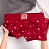 Cueca Masculina Vermelha Grande, Boxer de Algodão Puro Cintura Média, Boxer Masculino Tamanho Grande, Roupa Íntima Vermelha para o Ano do Coelho, Roupa Íntima Vermelha Masculina