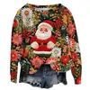 Popular Sudadera Nueva de Otoño e Invierno Transfronteriza Europea y Americana Estampada en 3D para Mujer Navideña Callejera de Moda con Cuello Redondo y Hombro Derecho