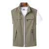 Chaleco de Hombre de mediana edad Four Seasons Delgado Papá Sin Mangas Cuello Multi-bolsillo Secado Rápido Chaleco Chaleco con Logo Personalizado