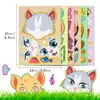 [Qualificação Ce.Cpc] 6 Folhas/Pacote Compra Direta Transfronteiriça Brinquedo Animal Cabeça de Gato Desenho Animado Quebra-Cabeça de Troca de Rosto DIY Adesivos