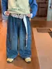 Outono 2026 Novo Estilo Coreano Jeans Infantil Solto de Perna Larga para Meninos e Meninas Estilo Workwear Retrô Calças Longas Versáteis Tendência