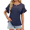 Amazon Exportación Transfronteriza Europea y Americana Nueva Ronda de Primavera y Verano Camiseta de Manga Corta Holgada de Encaje Cuello Redondo Tops para Mujer
