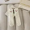 Serie Oso de Mantequilla Calcetines de Coral Fleece Sin Pelo para Mujer Otoño e Invierno Espesos Cálidos Lindos Calcetines Bordados Calcetines para Dormir Venta al por Mayor