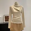 Top de tricô com gola alta e caimento justo, com senso de design para mulheres, segunda pele de manga longa, top elegante, Novidade Outono 2026