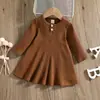 Estilo Ins Ropa de Mujer Transfronteriza de Primavera y Otoño Cuello Redondo Hebilla Abierta Liso Casual Cómodo Vestido de Punto de Manga Larga