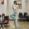 Jeans de Pierna Ancha Estrecha para Mujer Otoño 2024 Delgados de Cintura Alta Diseño Adelgazante Pantalones Rectos Verticales Azul Hielo
