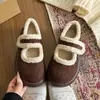 Sapatos femininos estilo Birkenstock, de boca rasa, com velcro e forro de fleece retrô, botas de neve quentes estilo coreano batata pequena, inverno 2026