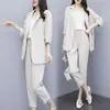 Conjunto al por mayor transfronterizo, ropa para mujer talla grande, estilo coreano de primavera, corte holgado, adelgazante, profesional, a la moda, traje de dos piezas con cintura de corbata