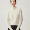 Suéter de cashmere grosso de sete agulhas para mulheres, com zíper parcial, gola alta, manga longa, pulôver, cor sólida, trança, malha solta