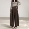 Terno de Algodão Tencel Cor de Café Calças de Perna Larga Feminino Outono Novo Cintura Alta Fluido Solto Casual Bainha Curva Calças Balão