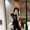 Camiseta casual de manga corta para mujer con estampado de gato y cuello redondo, nuevo top elegante versátil de verano, corte ajustado