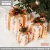 Caixa de Presente de Natal com Luzes, Decorações Xadrez Vermelho e Preto, Caixa Vazia, Enfeites de Pinha, Arranjo de Cena, Conjunto de Caixa de Presente de Três Peças