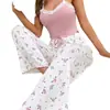 Nuevo Conjunto de Pijama Floral Sexy para Mujer, Camisola Fina Versátil de Verano y Pantalón Largo, Lindo Conjunto de Dos Piezas para Estar en Casa