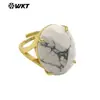 Anillo Unisex Wt-R604 Forma de Huevo de Ganso Textura de Gema Lapislázuli Amatista Chapado en Oro de 18 Quilates para Hombres y Mujeres